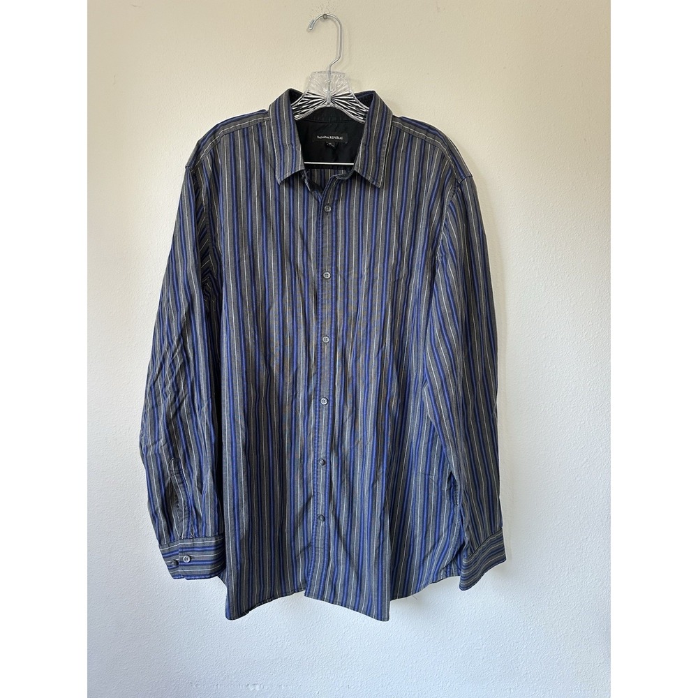 Banana Republic Men's‎ XL Blue Brown Striped Button up Long Sleeve Shirt